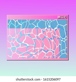 Vaporwave style collage with open console window and swimming pool image in it. Retrofuturistic surreal style vector illustration.
