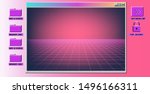 Vaporwave Synthwave 80s-90s retrofuturistic background with opened terminal console, command-line interface and neon laster grid. Abstract technology vector background with glitched computer program.