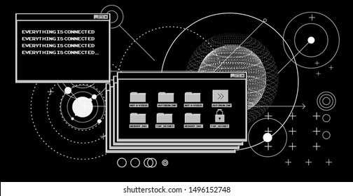 Vaporwave Synthwave 80s-90s Retrofuturistic Background With Opened Terminal Console, Command-line Interface Of Programs. Abstract Technology Vector Background With Glitched Computer Program.