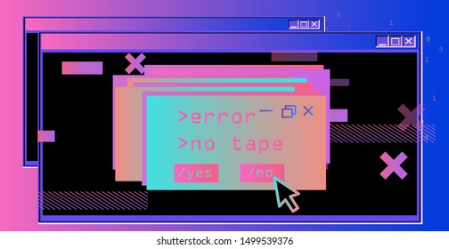 Vaporwave Synthwave 80s-90s retrofuturistic background with opened terminal console and folders on desktop. Abstract technology vector background with glitched computer program.