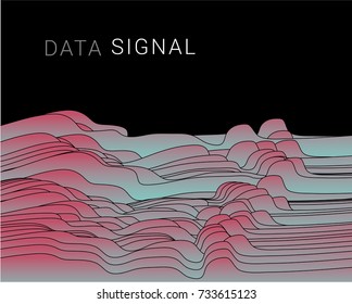 Vaporwave / Synthwave style illustration of wavy 3d sound waves map in pastel colors on dark background.