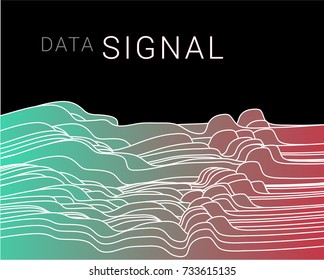 Vaporwave / Synthwave style illustration of wavy 3d sound waves map in pastel colors on dark background.