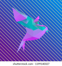 Vaporwave Vector Paper Bird Flying Illustration Low Poly 3D Rendering