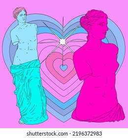 Vaporwave Venus statue in pink and blue pastel colors. Trendy vector illustration for a t-shirt print.