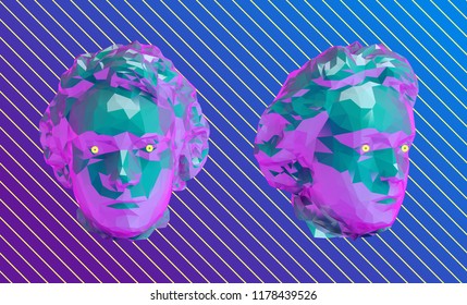 Vaporwave Young Beethoven Bust Head Vector 3D Rendering