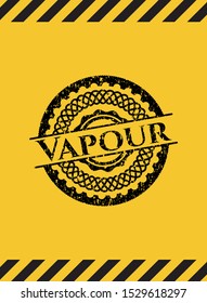 Vapour black grunge emblem, yellow warning sign. Vector Illustration. Detailed.