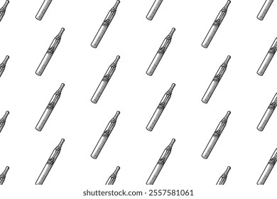 vapour device with pipe shape doodle seamless pattern on white background for decor, merchandise. electronic cigarette engraving pattern background. seamless pattern of atomizer vape background 