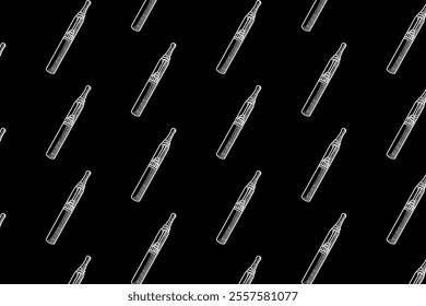 vapour device with pipe shape doodle seamless pattern on black background for decor, merchandise. electronic cigarette engraving pattern background. seamless pattern of atomizer vape background 