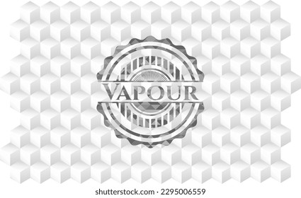 Vapour grey emblem with geometric cube white background. 