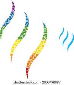 Vapour smell mosaic icon of circle spots in variable sizes and spectrum color tinges. A dotted LGBT-colored vapour smell for lesbians, gays, bisexuals, and transgenders.