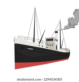 Bandırma Vapuru, bandirma ferry realistic vector illustration. 19 mayis Ataturk'u Anma, Genclik ve Spor Bayrami,  translation: 19 may Commemoration of Ataturk, Youth and Sports Day. Turkey.