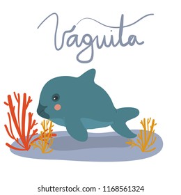 vaquita marina whale kawaii style vector illustration