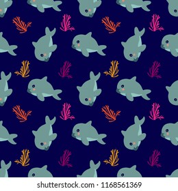 vaquita marina whale kawaii style vector illustration