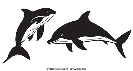 Vaquita outlines and symbols. Dark level variety basic exquisite white foundation Vaquita animal vector and silhouette icon.