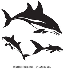 Símbolos y contornos de Vaquita. Variedad de nivel oscuro básica de cimiento blanco exquisito Vaquita vector animal e icono de silueta.