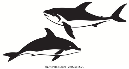 Vaquita outlines and symbols. Dark level variety basic exquisite white foundation Vaquita animal vector and silhouette icon.