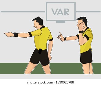 VAR reference assistant referee .Side view in a realistc vector style.