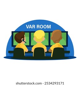 Sala de VAR, árbitro de fútbol con Vector de ilustración de dibujos animados de Tecnología VAR