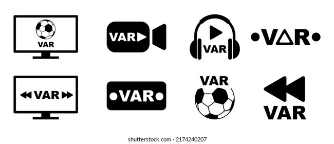 Conjunto de vectores de iconos del sistema var. Tecnología var para el fútbol. Asistente para árbitros. Vector 10 EPS.