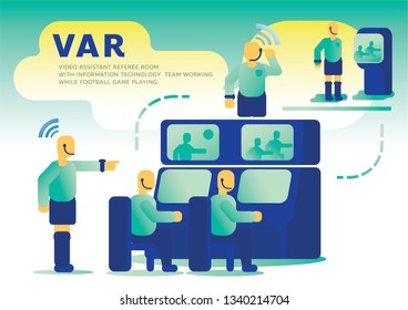 VAR technology in football game vector illustration