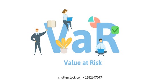 VaR, Value at Risk. Concept with keywords, letters and icons. Colored flat vector illustration. Isolated on white background.