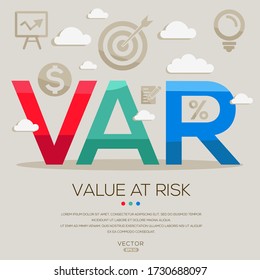 Var (valor en riesgo), letras e iconos. Ilustración vectorial.