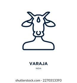 varaja Symbol aus india-Sammlung. Dünne lineare Varaja, India, 50 Umrisssymbol einzeln auf weißem Hintergrund. Linie Varaja Zeichen, Symbol für Web und Mobile
