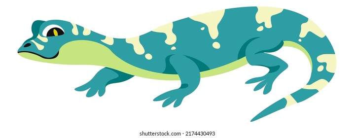 Varan Or Iguana With Tail, Chameleon Tropical Fauna. Isolated Lizard With Spots On A Skin. Exotic Creatures And Species, Reptilian Or Small Crocodile. Salamander Mascot. Vector In Flat Style