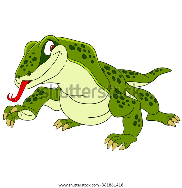 Varan Komodo Dragon Lizard Cartoon Character Stock Image