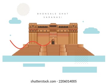 Varanasi City - Bhonsale Ghat -  Icon Illustration as EPS 10 File 
