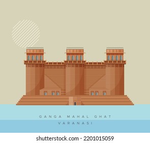 Varanasi City - Ganga Mahal Ghat -  Icon Illustration as EPS 10 File 