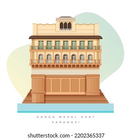 Varanasi City - Ganga Mahal Ghat -  Icon Illustration as EPS 10 File 