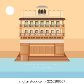Varanasi City - Ganga Mahal Ghat -  Icon Illustration as EPS 10 File 