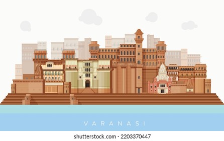 Varanasi City - Ghat Riverfront -  Icon Illustration as EPS 10 File 