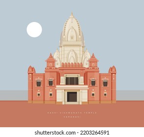 Ciudad de Varanasi - Templo Kashi Vishwanath - Ilustración de iconos como archivo EPS 10 