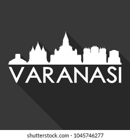 Varanasi India Flat Icon Skyline Silhouette Design City Vector Art Famous Buildings.