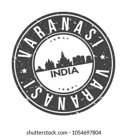 Varanasi India Round Stamp Icon Skyline City Design Badge Rubber.