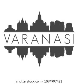 varanasi India Skyline Vector Art Mirror Silhouette Emblematic Buildings