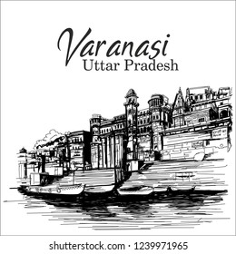 Varanasi Uttar  Pradesh India. Ganga Ghat Sketch