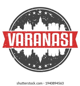 Varanasi, Uttar Pradesh, India Round Travel Stamp. Icon Skyline City Design. Seal Tourism Vector Badge Illustration.