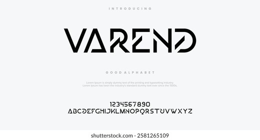 Varend Design abstract minimal modern alphabet fonts. Typography technology vector illustration