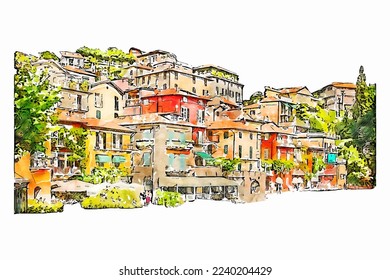 Varenna como italy watercolor hand drawn illustration isolated on white background