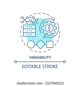 Symbol für Variabilität Türkis-Konzept. Big Data charakterisiert abstrakte Idee dünne Linie Illustration. Analyse der Datenvolatilität. Einzeln Umrisszeichnung. Bearbeitbarer Strich. Arial, Myriad Pro Fett Schriftarten verwendet