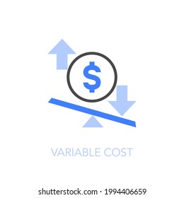 Variable cost symbol with a dollar symbol, increase and decrease arrows. Easy to use for your website or presentation.