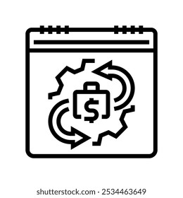 Vector de línea de planificación presupuestaria de gastos variables. símbolo de planificación presupuestaria de gastos variables. símbolo de contorno aislado ilustración negra