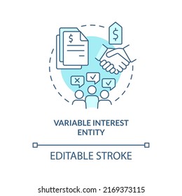 Variable interest entity turquoise concept icon. Business consolidation strategy abstract idea thin line illustration. Isolated outline drawing. Editable stroke. Arial, Myriad Pro-Bold fonts used