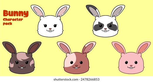 Varian of bunny character set cartoon
