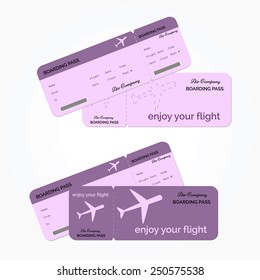 Variant of air ticket isolated violet color on a white background. Vector illustration