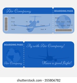 Variant of airline boarding pass. Blue ticket isolated on white background. Vector illustration EPS10