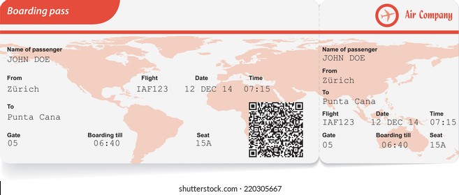 Variant of boarding pass isolated on white. Vector illustration